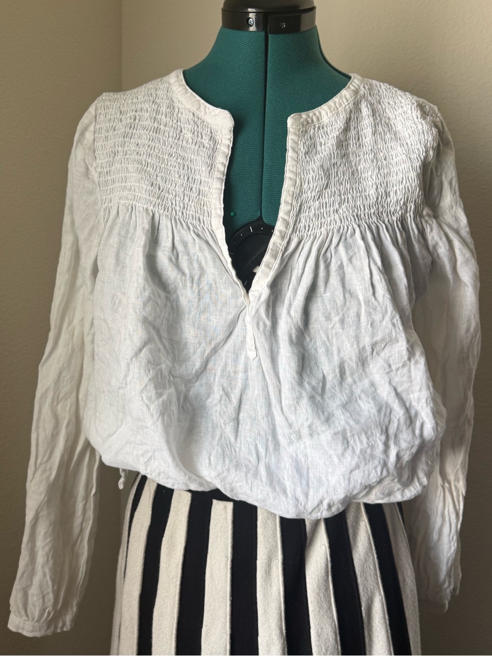 Cynthia Rowley White Smocked Linen Top